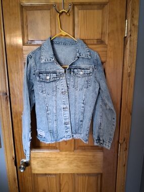 Light Blue Distressed Denim Jacket - Women's Jean Coat